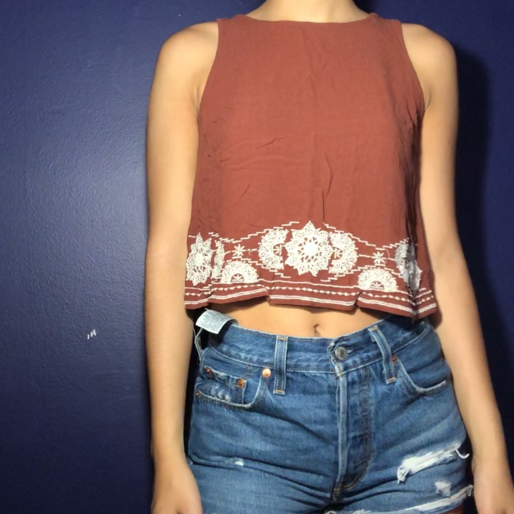 Open Back Crop Top With Embroidery